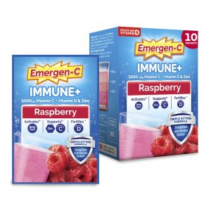 Emergen-C Immune+ Triple Action Immune Support Powder, BetaVia (R), 1000mg Vitamin C, B Vitamins, Vitamin D and Antioxidants, Raspberry, Back to School Essentials ? 30 Count
