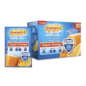 Emergen-C Immune+ Triple Action Immune Support Powder, Super Orange, 30 ct