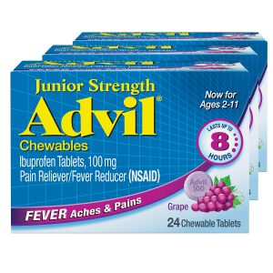 Advil Junior Chewable, Ibuprofen, Grape, 3 Pack 72 Tablets