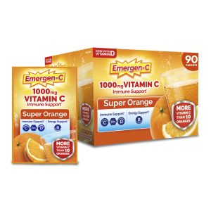 Emergen-C 1000mg Vitamin C Powder for Daily Immune Support Caffeine Free Vitamin C Supplements with Zinc and Manganese, B Vitamins and Electrolytes, Super Orange Flavor - 90 Count/3 Month Supply
