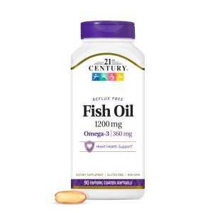 21st Century Fish Oil 1200mg Enteric Coated Softgels, Omega-3, 90 Count