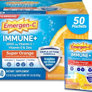 Emergen-C Immune+ Triple Action Immune Support Powder, Super Orange, 50 ct